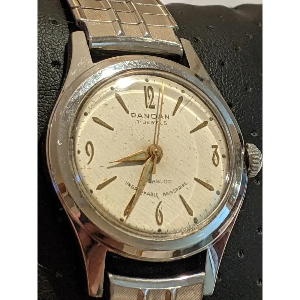 Vintage Pandan Mens Incabloc Mechanical Watch Swiss 17 Jewels Stainless Running